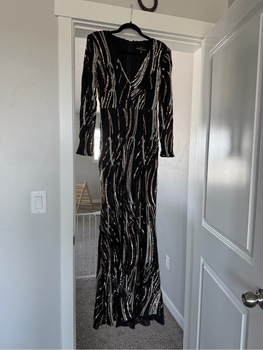 Dress the Population Alessandra Sequin Gown - Black/Bronze/Silver - Size Small